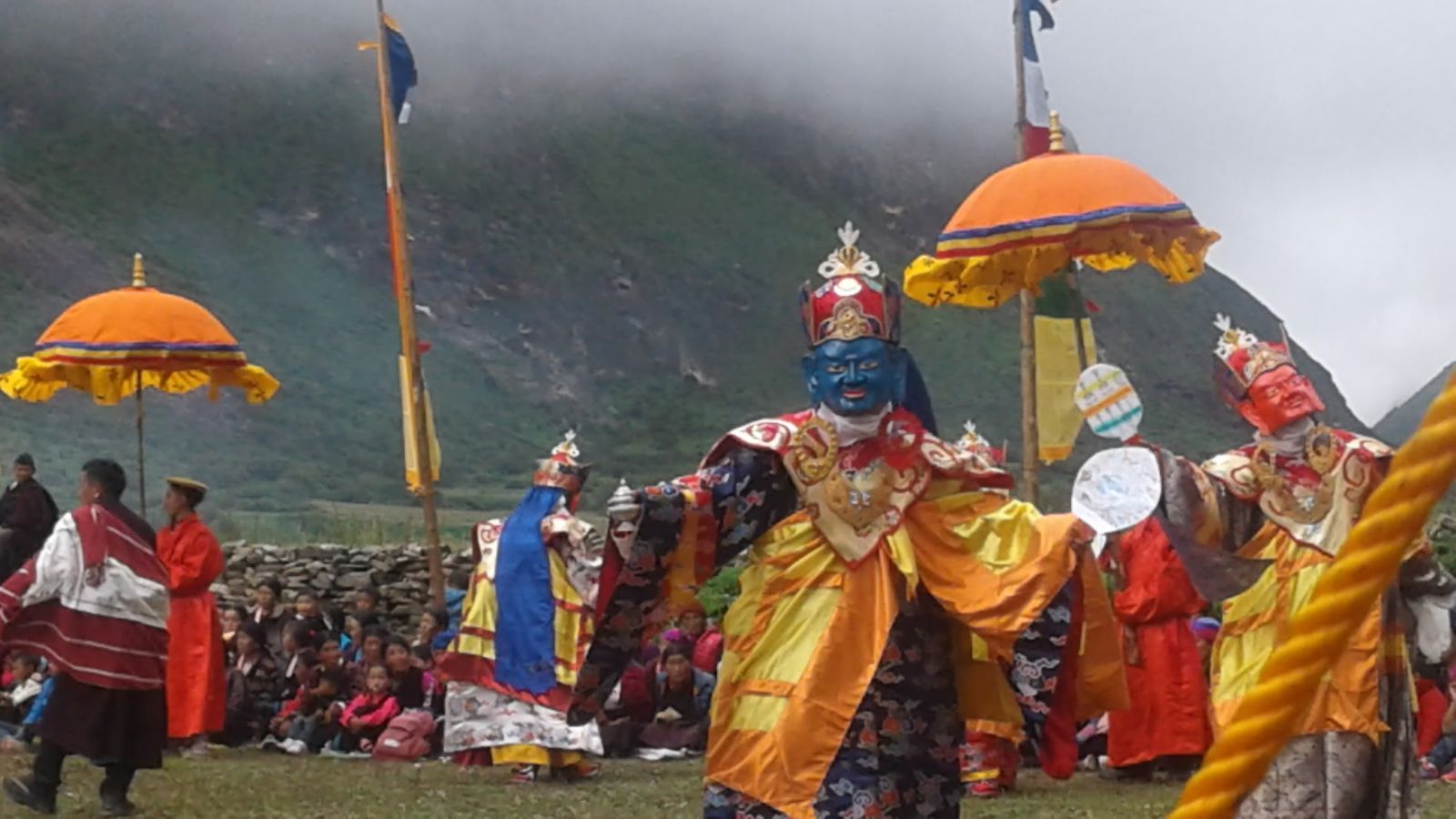 Monk performing mask dance during the Stupa opening ceremony in Tsum Valley.