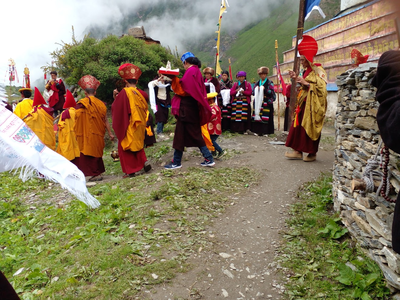 Local people of Tsum valley in Traditional attire during the opening ceremony of Stupa by Rinporche